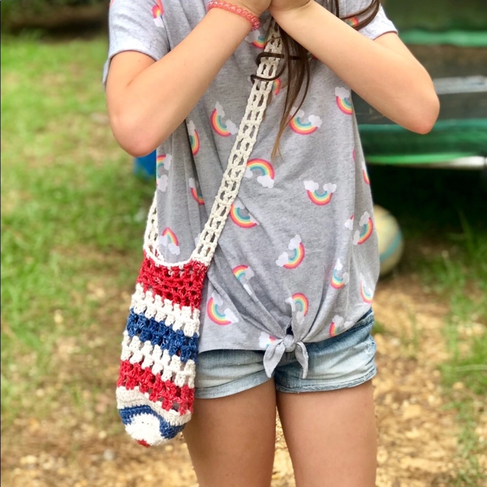 Red/White/Blue Crochet Crossbody Bag 100% Cotton